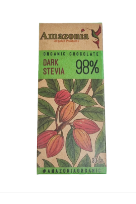 CHOCOLATE DARK CON STEVIA 98%  CACAO AMAZONÍA 30 G. ORGANICO