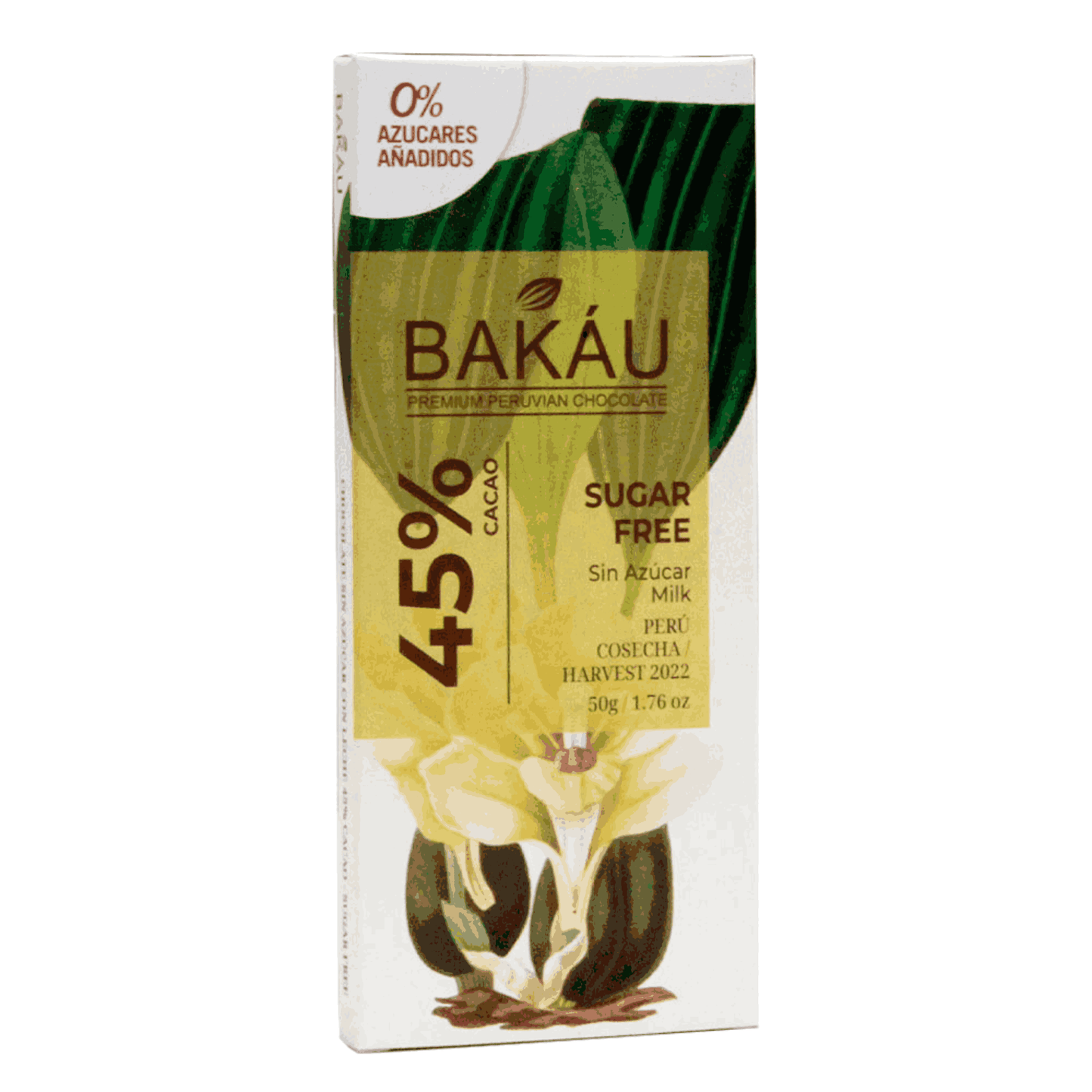 CHOCOLATE SIN AZUCAR 45% CACAO BAKÁU 50 G