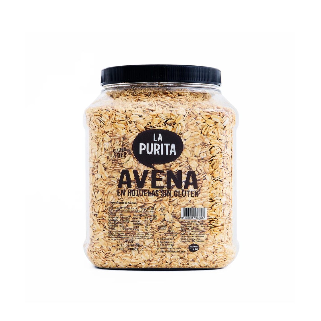 AVENA EN HOJUELAS SIN GLUTEN 1.5 KG - LA PURITA