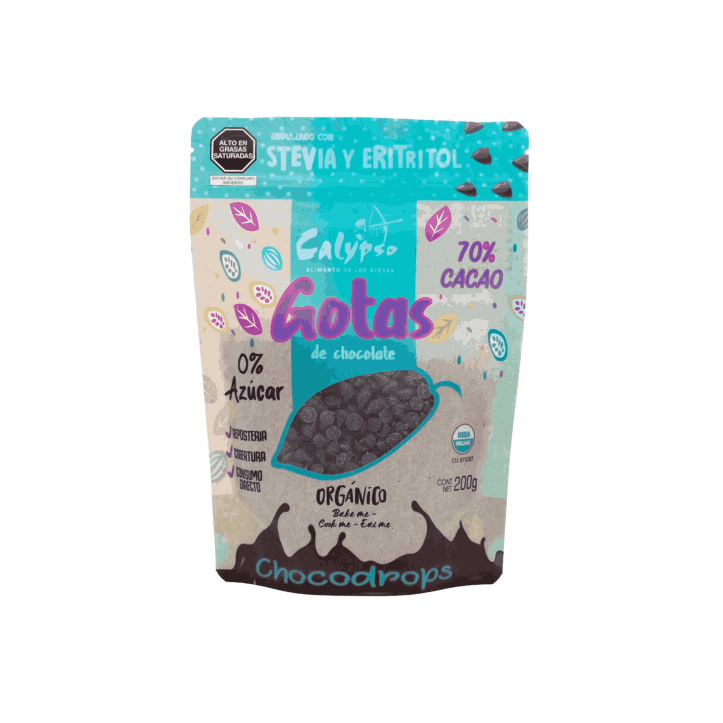 GOTAS 70% CACAO CON ERITRITOL Y STEVIA CALYPSO 200G