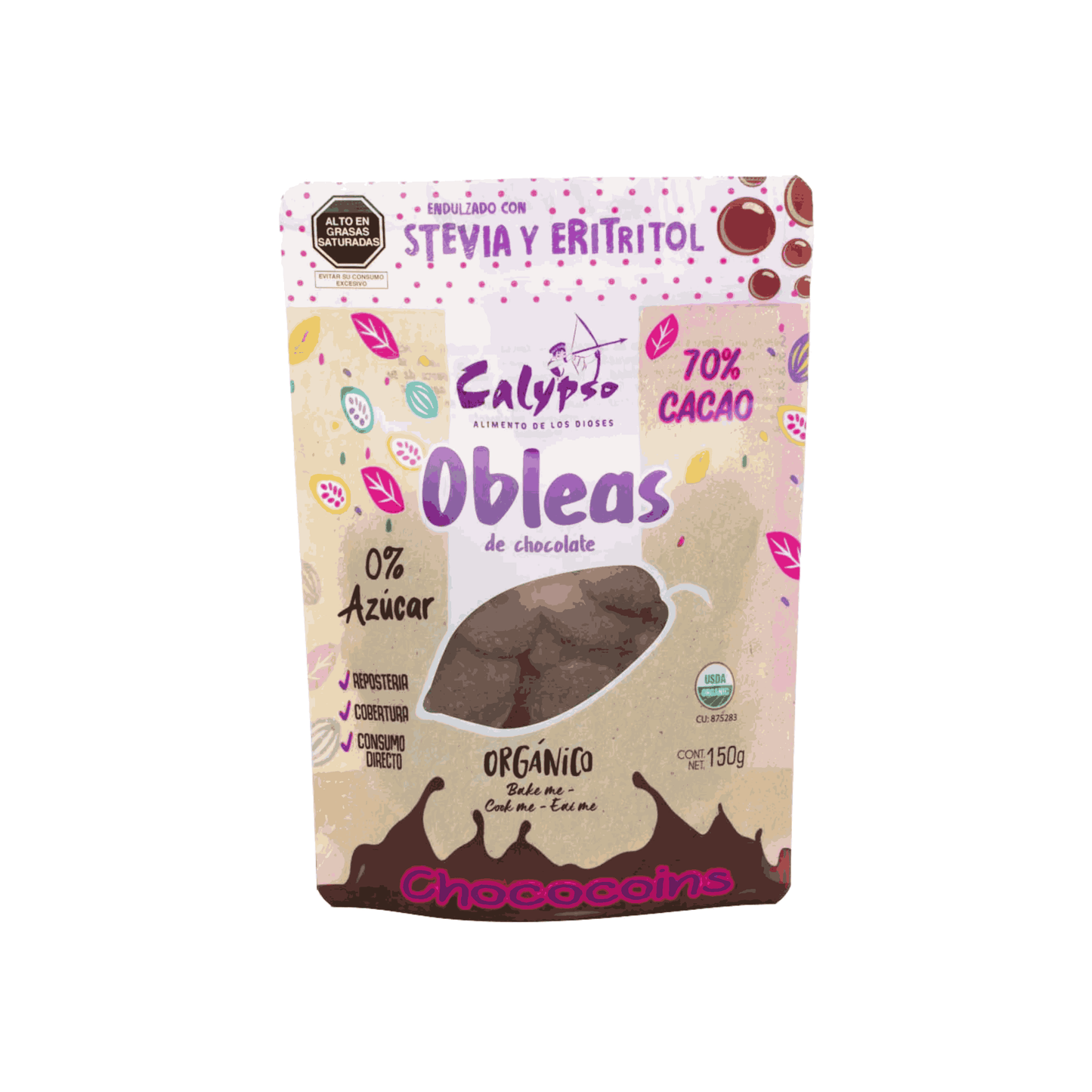 MONEDAS 70% CACAO CON ERITRITOL & STEVIA CALYPSO 150G