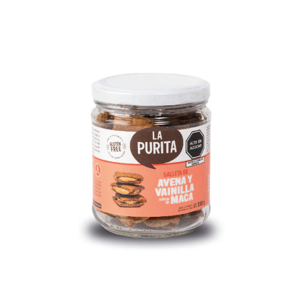 FRASCO DE GALLETAS DE AVENA Y VAINILLA RELLENA DE MACA 200 GR - LA PURITA