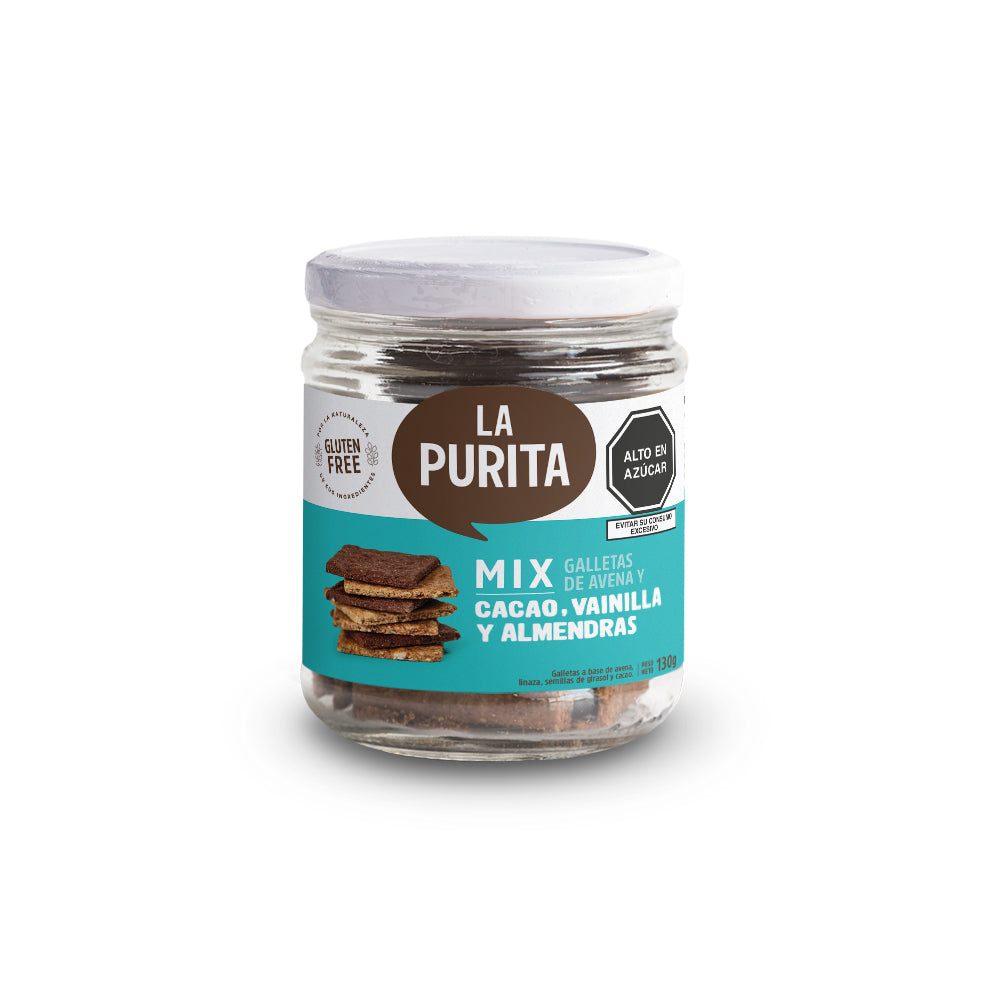 FRASCO DE GALLETAS MIX DE CACAO, VAINILLA Y ALMENDRAS 130 GR - LA PURITA