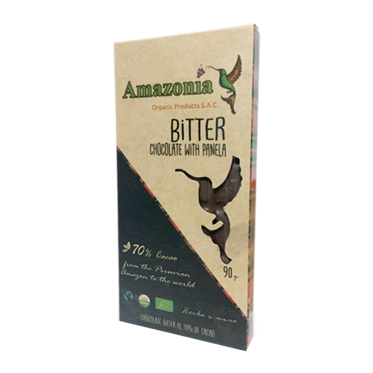 CHOCOLATE BITTER CON PANELA 70%  AMAZONÍA 90G. ORGANICO